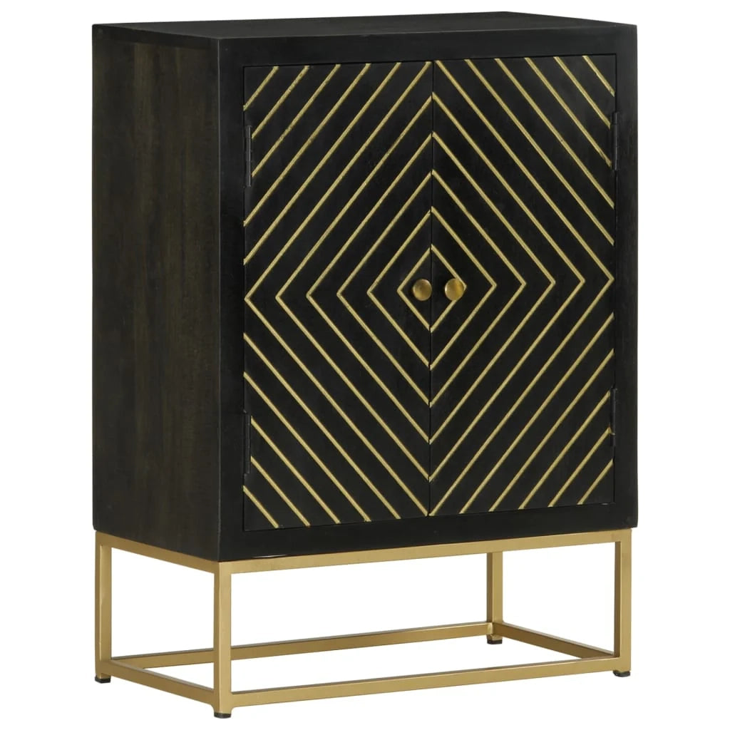 Buffet credenza cassettiera mobiletto mobile contenitore organizer per cucina soggiorno salotto con 2 ante e finitura oro 55 x 30 x 75 cm legno di mango nero 02_0029731