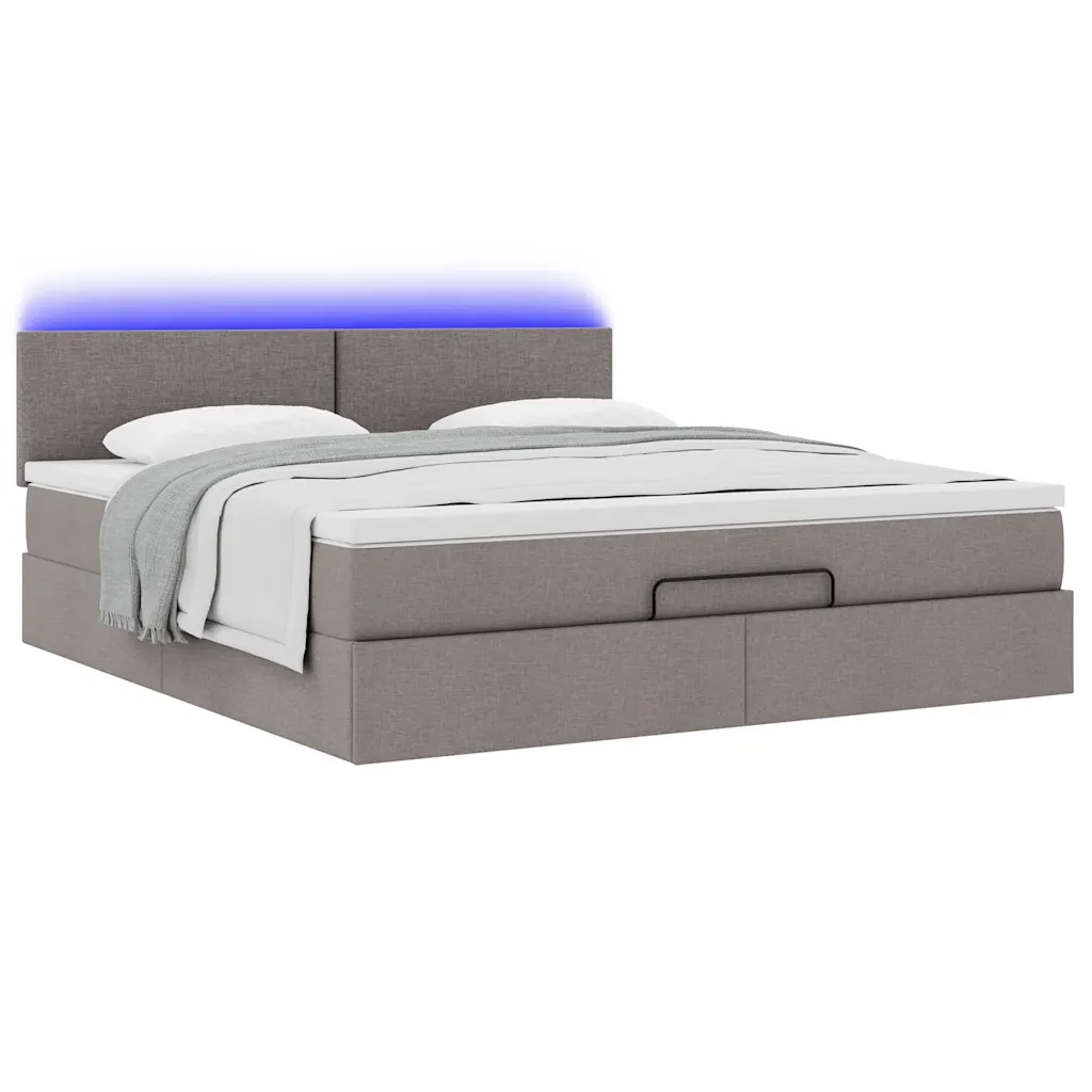 Pouf Letto con Materasso e LED Tortora 180x200cm in Tessuto
