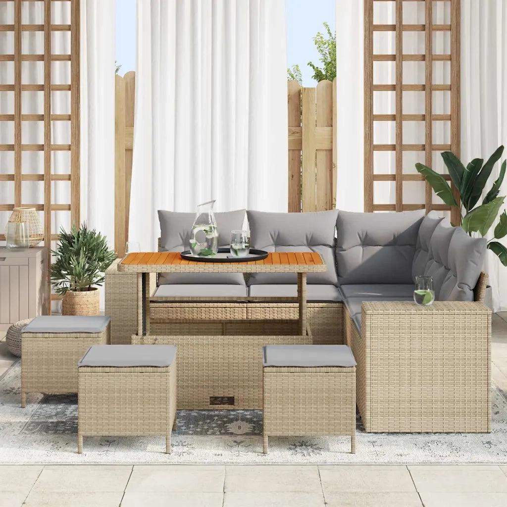 Set Divano da Giardino 9 pcs Beige e Grigio Chiaro polyrattan 3363962