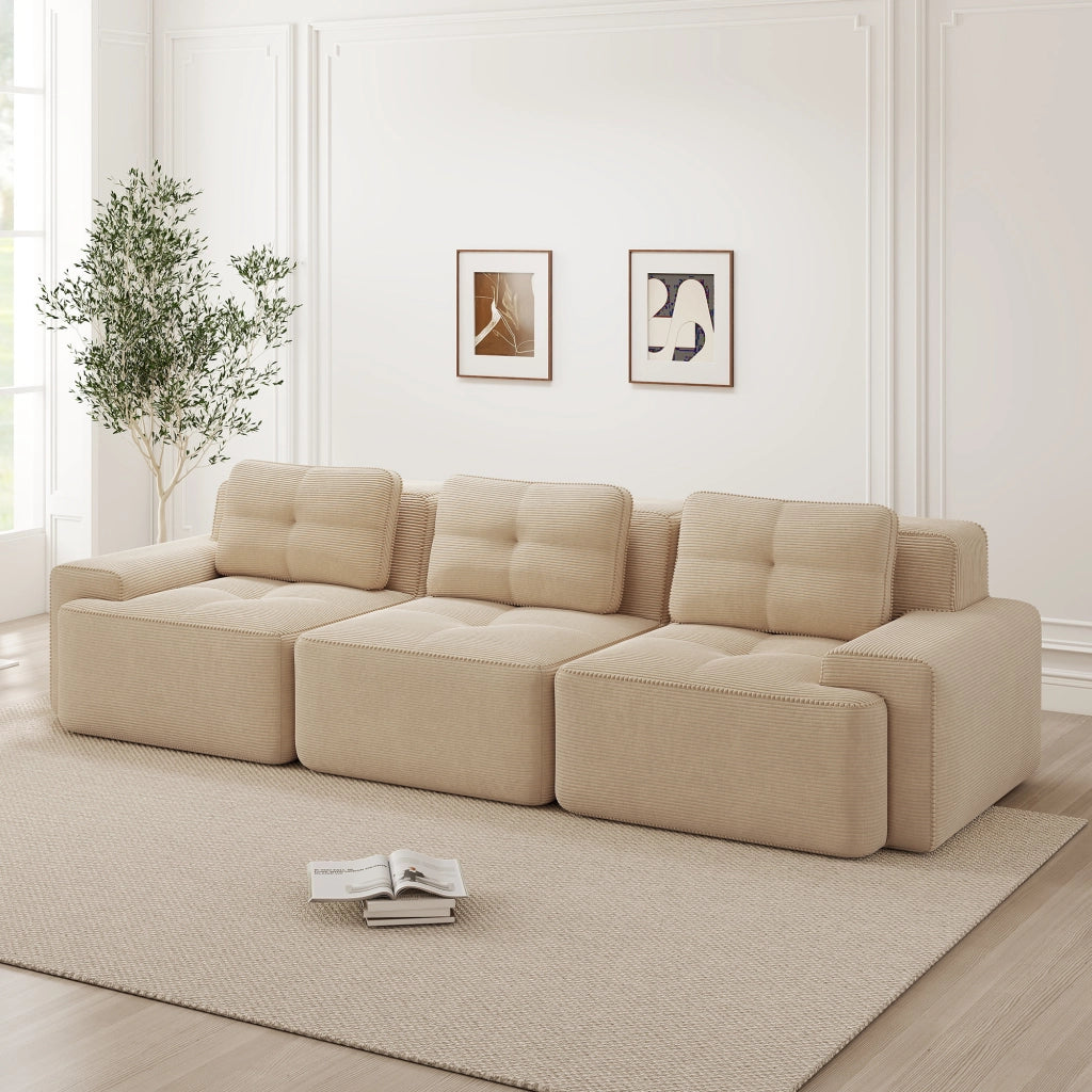 Divano Modulare Angolare 3 Posti ¨C Xylo ¨C Velluto a Coste Beige, Morbido
