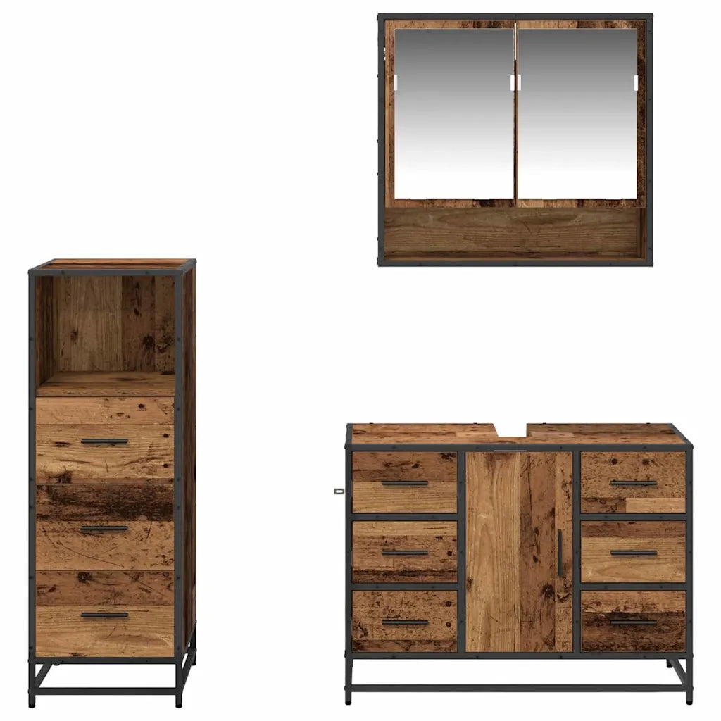 Set di mobili per il bagno con cassetto 3 pcs Legno vecchio 3402494