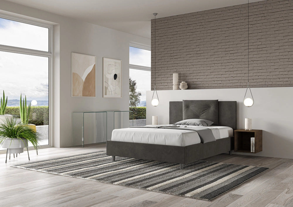 Letto Matrimoniale 160x190 cm con Rete e Contenitore Appia Grigio
