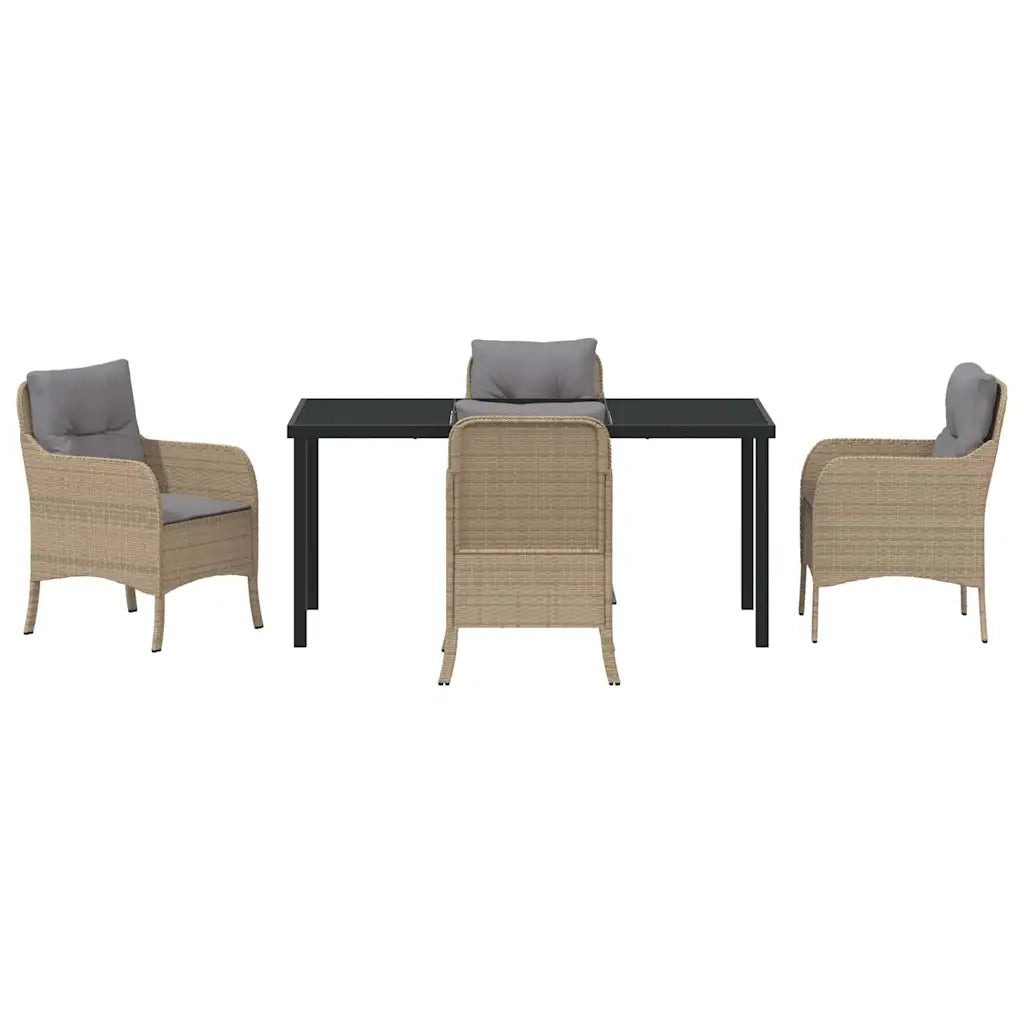 Set da Pranzo per Giardino con cuscino 5 pcs Beige polyrattan