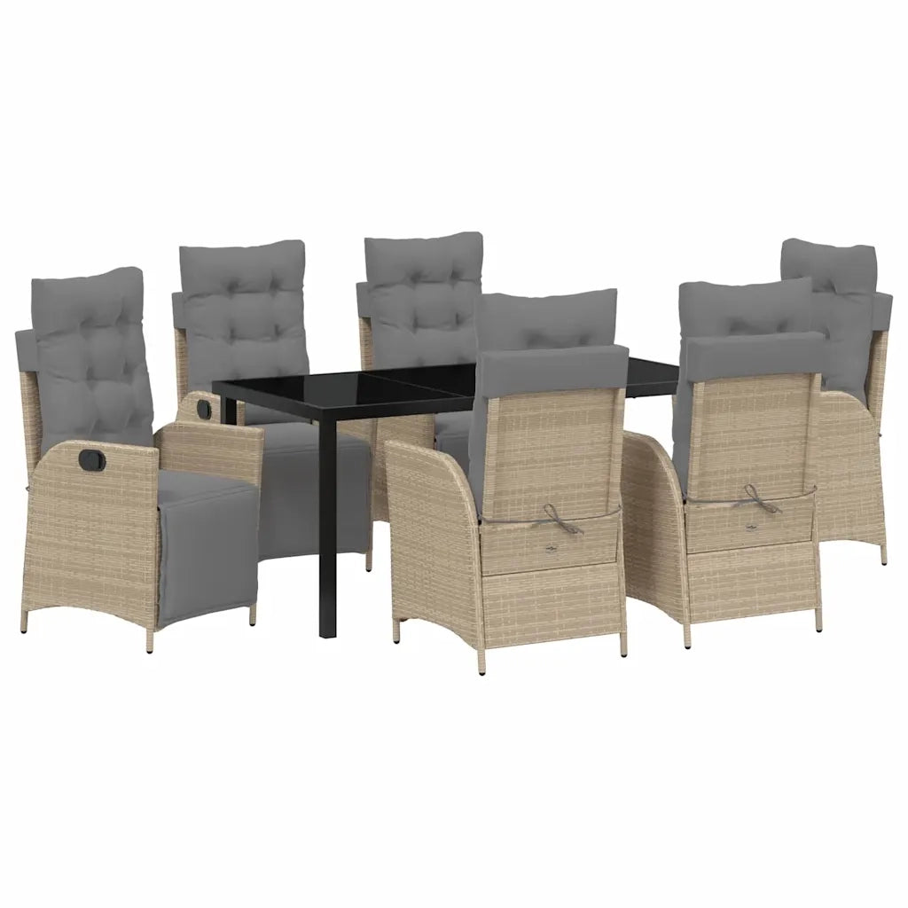 Set da Pranzo per Giardino con cuscino 7 pcs Beige polyrattan