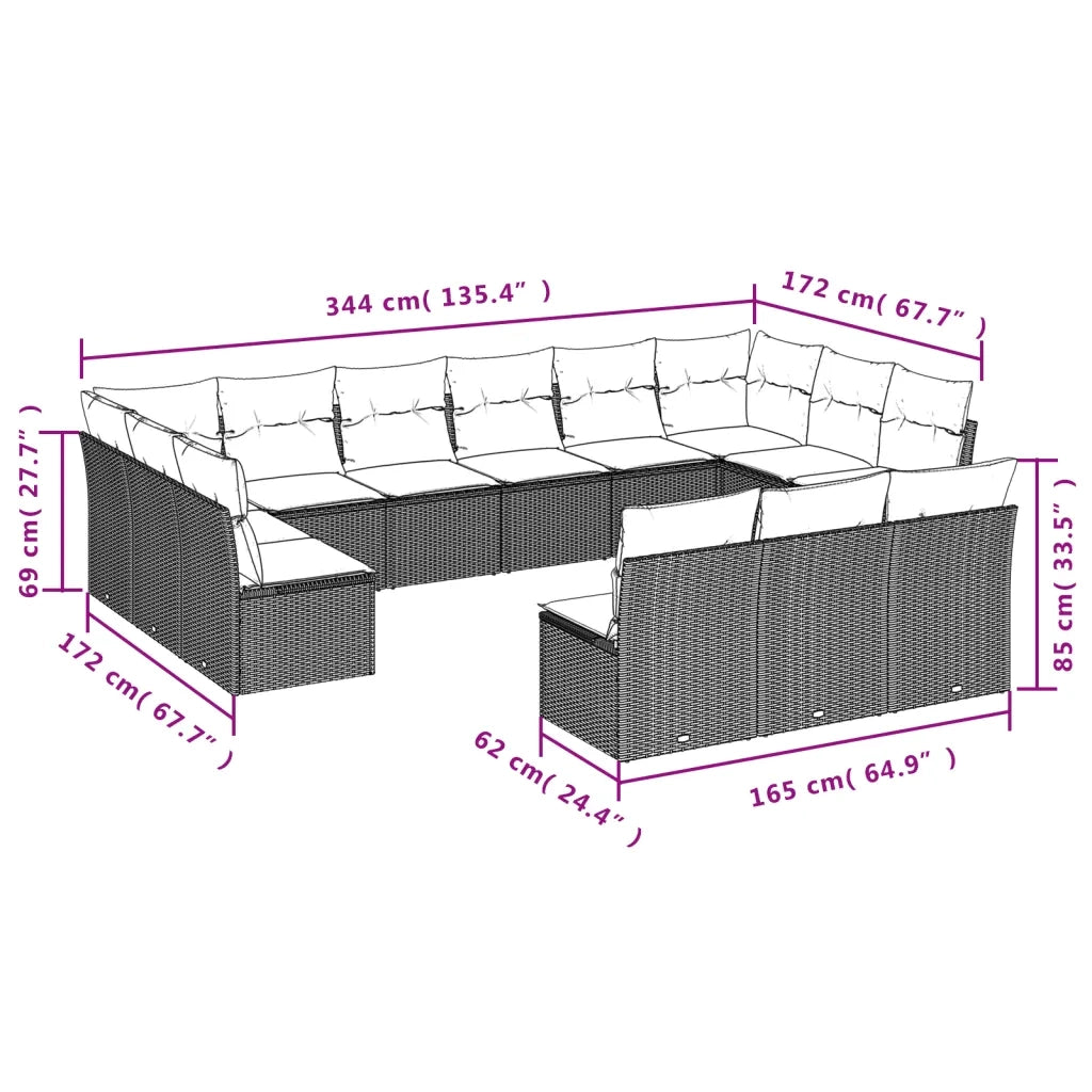 Set Divano da Giardino 13 pz con Cuscini Beige in Polyrattan 3250227