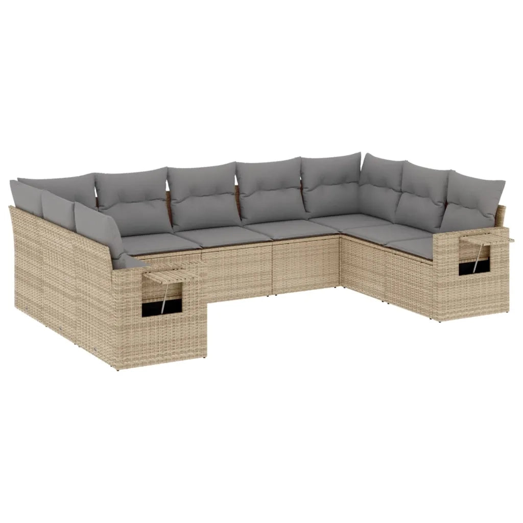 Set Divano da Giardino 9 pz con Cuscini Beige in Polyrattan 3252936