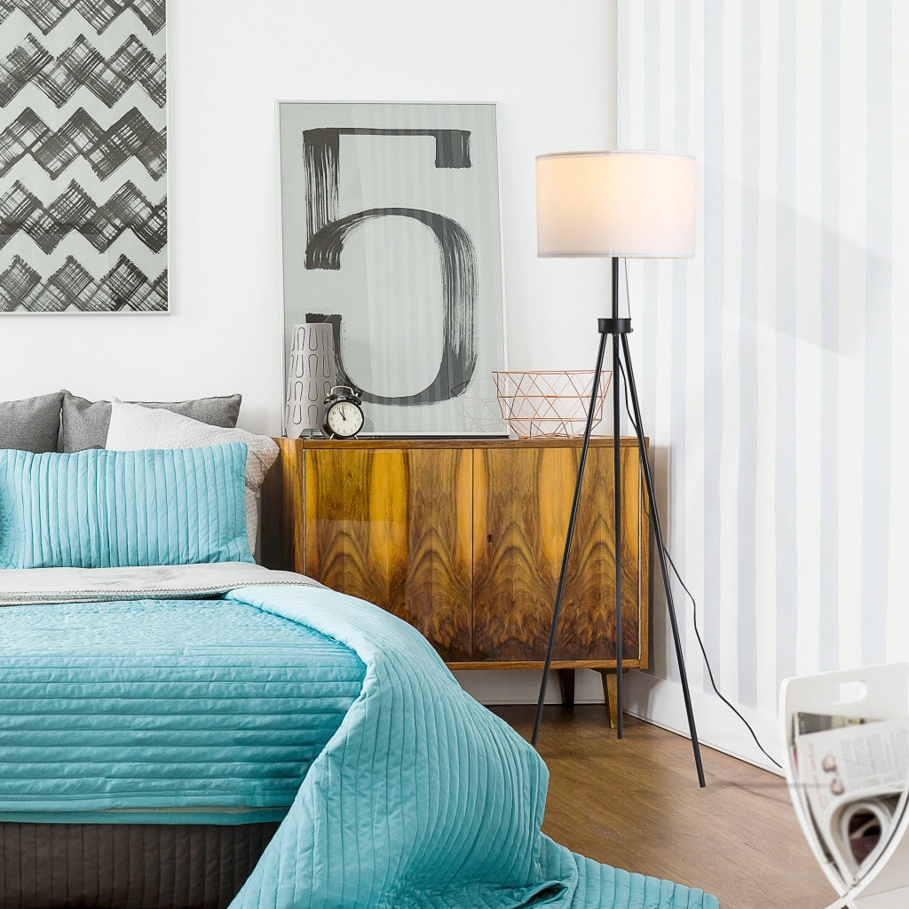 Lampada da Terra con Paralume ¨C Xylo ¨C Poliestere e Cotone Bianco E27