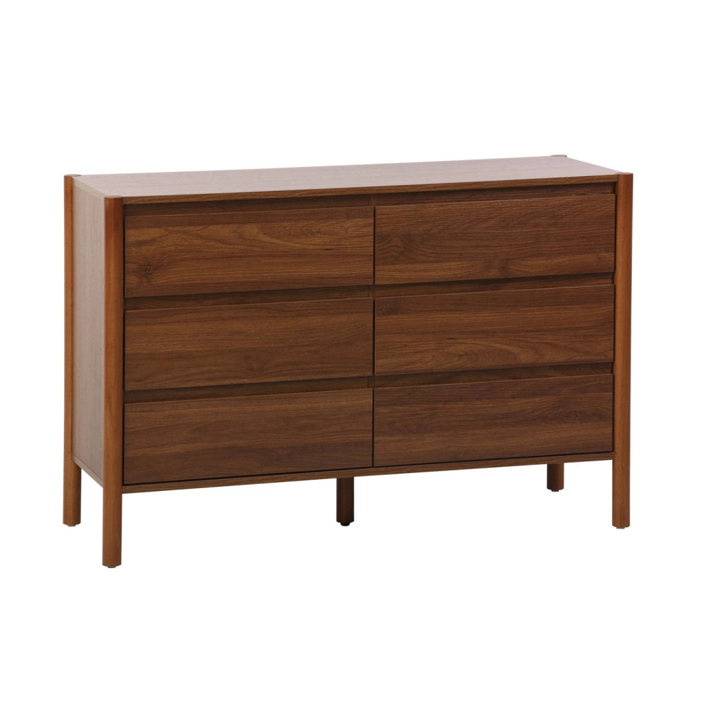 Comò decorazione legno 6 cassetti, noce