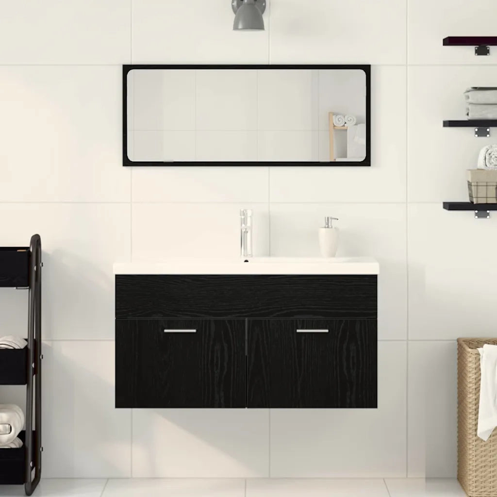 Set di mobili per il bagno 3 pcs Rovere Nero Legno multistrato 3334339