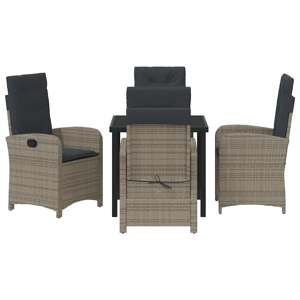 Set da Pranzo per Giardino con cuscino 5 pcs Grigio polyrattan