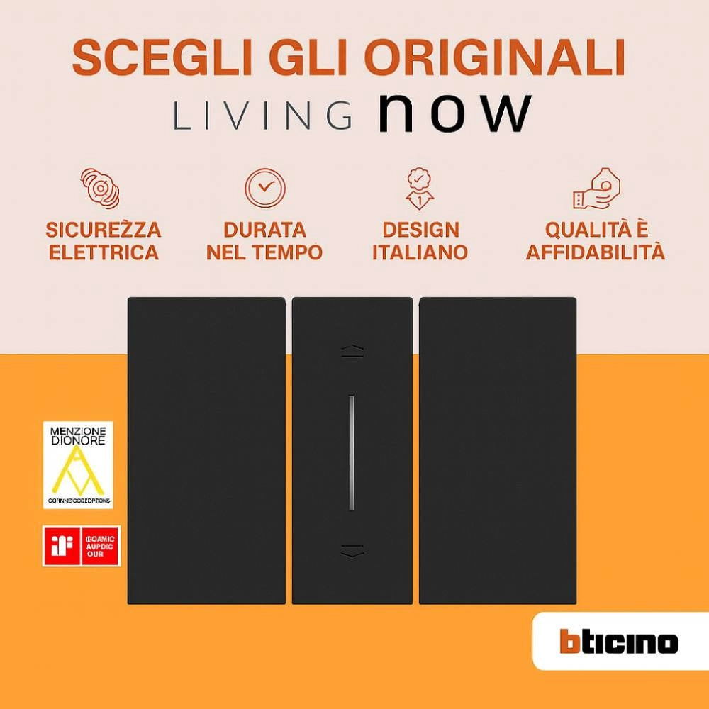 Bticino living now cover illuminabile 1 modulo per pulsanti e tapparelle *** colore nero, confezione 1
