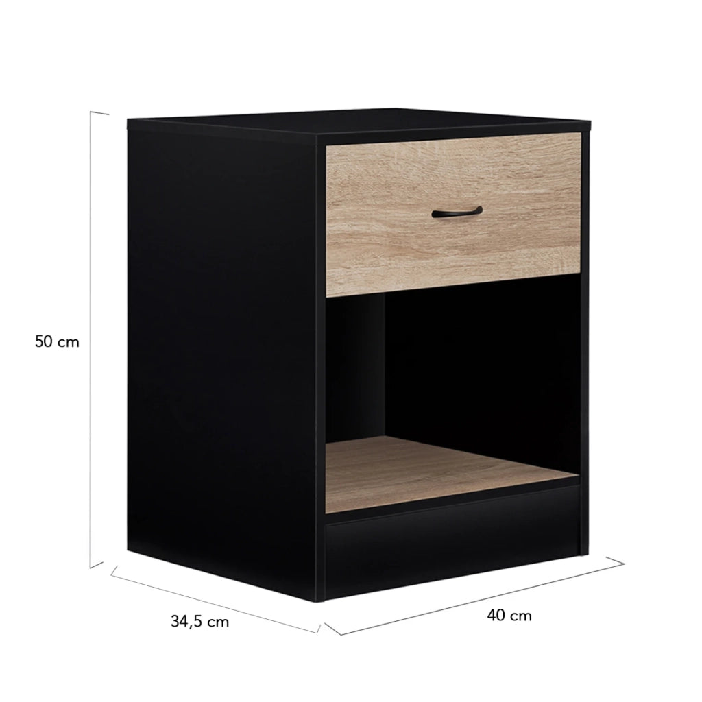 IDMarket - Set di 2 comodini in legno nero e cassetto bianco OLGA