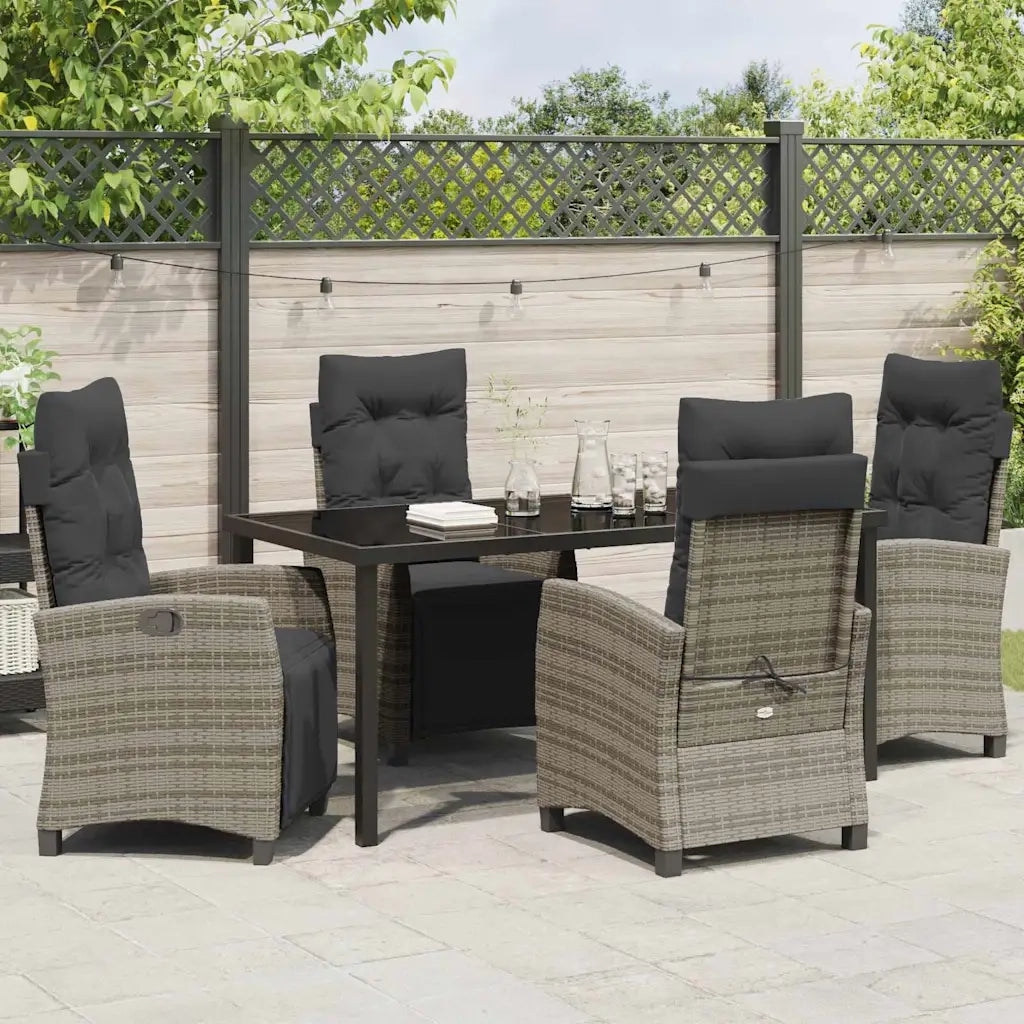 Set da Pranzo per Giardino con cuscino 5 pcs Grigio polyrattan