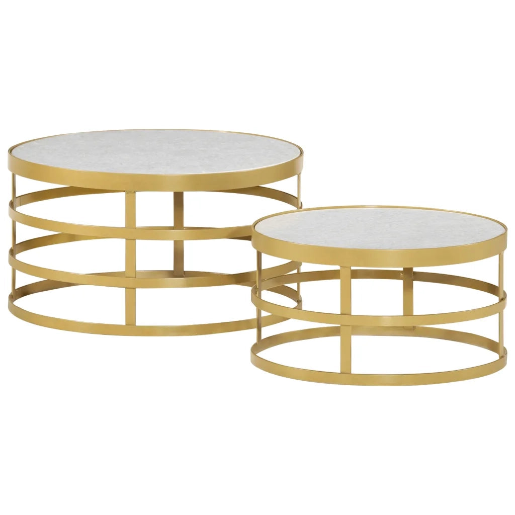 Tavolini da CaffÃ¨ 2 pz Marmo Ottone e Bianco cod mxl 54915