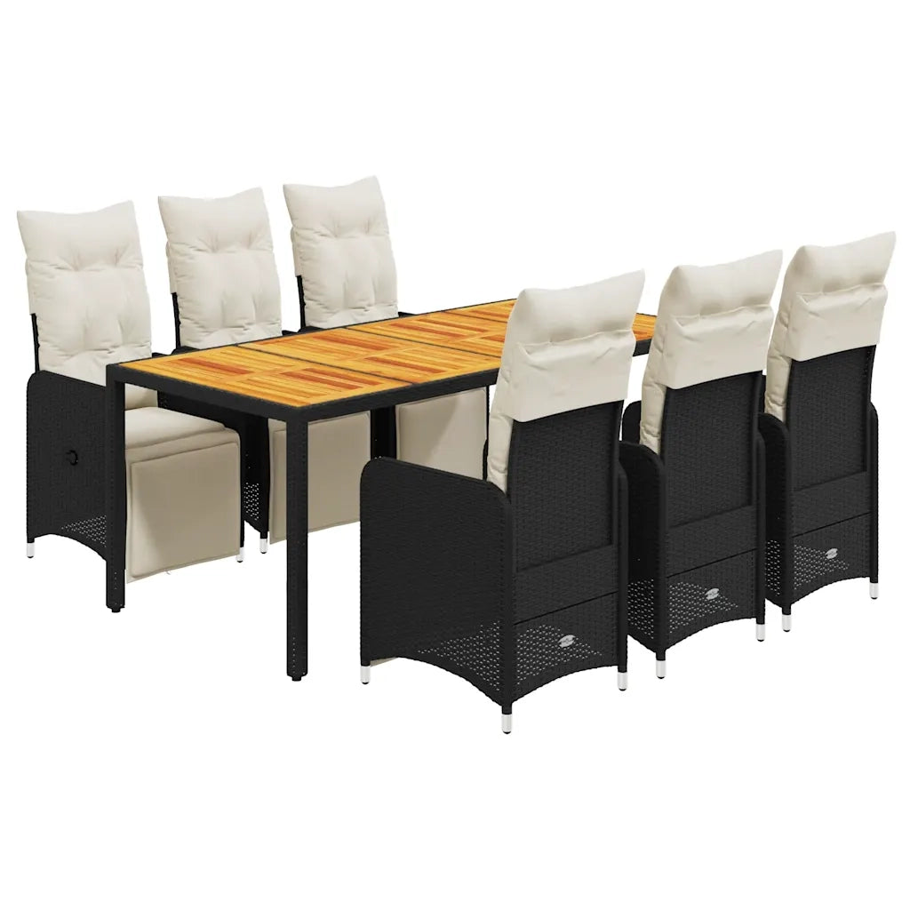 Set da Bistrò da Giardino 7 pz con Cuscini Nero in Polyrattan 3277131