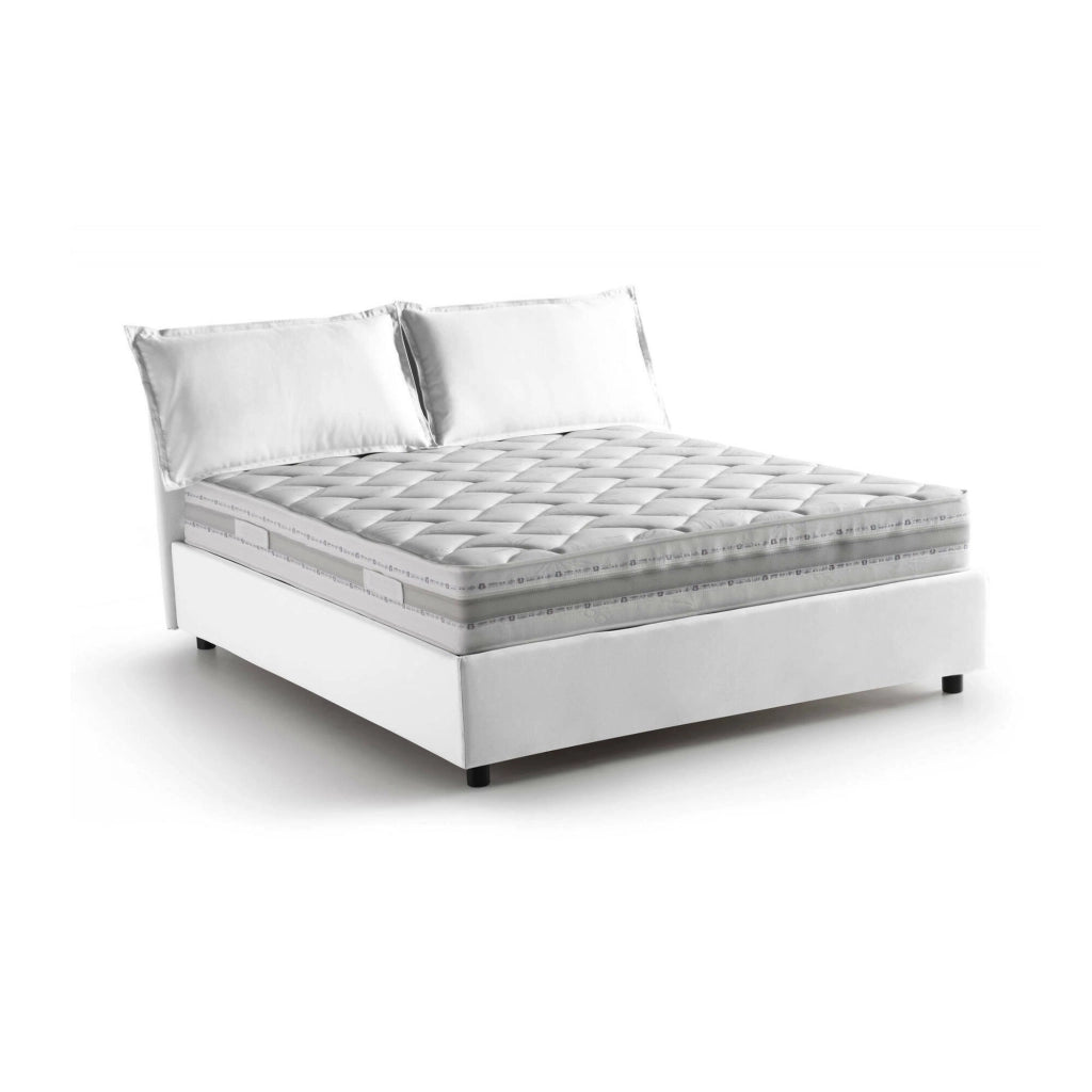 Letto matrimoniale Arden, Letto contenitore con rivestimento in tessuto, Made in Italy, Apertura frontale, con materasso cm 140x190 incluso, Bianco