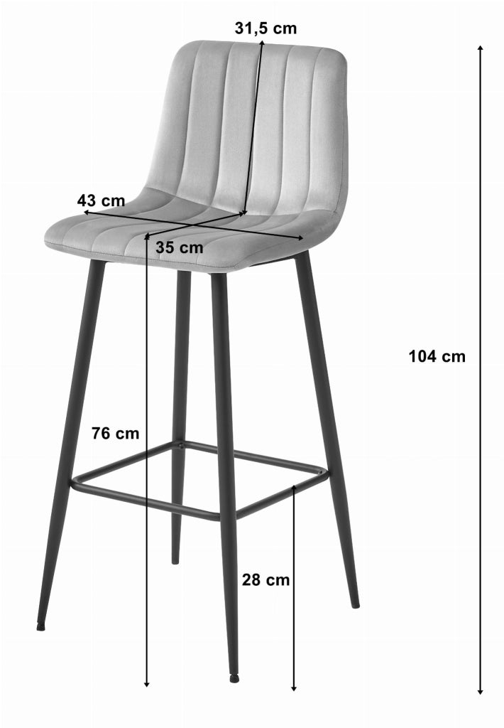 Sgabello da bar VALORA POZZA - Velluto grigio argento con gambe nere x 4
