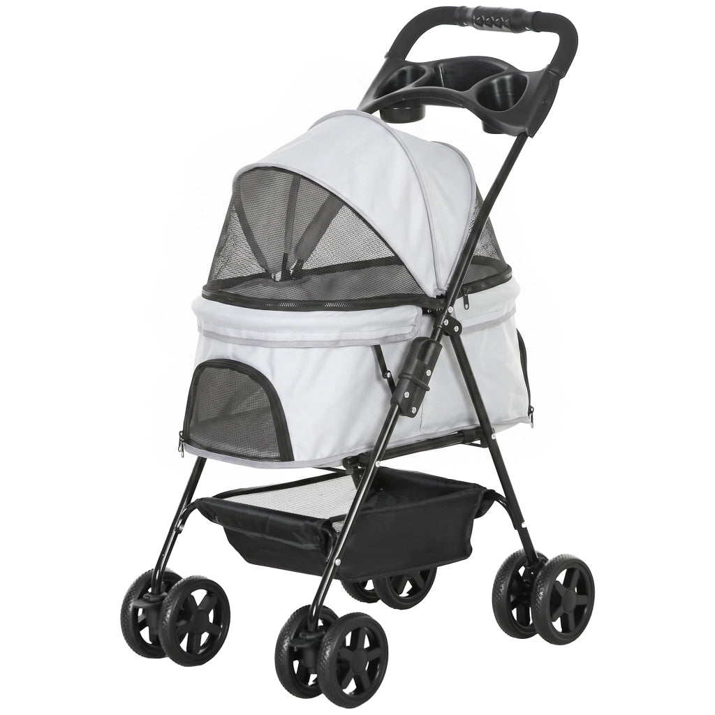 Carrello per Cani Piccoli con Ruote, Cestino e Finestra ¨C Minimal ¨C Grigio 67x45x96 cm