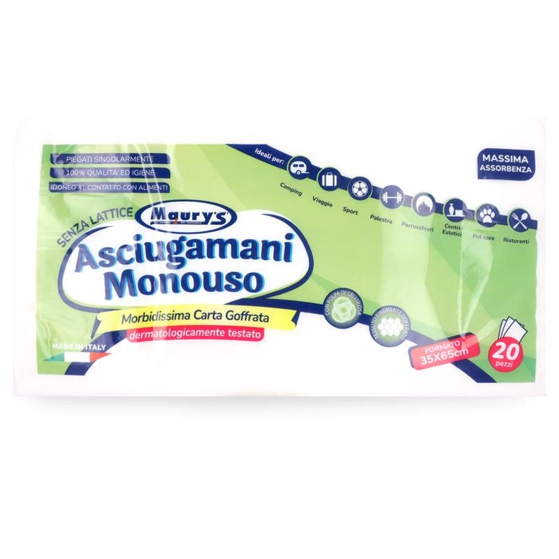 MAURY'S ASCIUGAMANI MONOUSO CARTA GOFFRATA MORBIDA 20PZ 35X65 CM