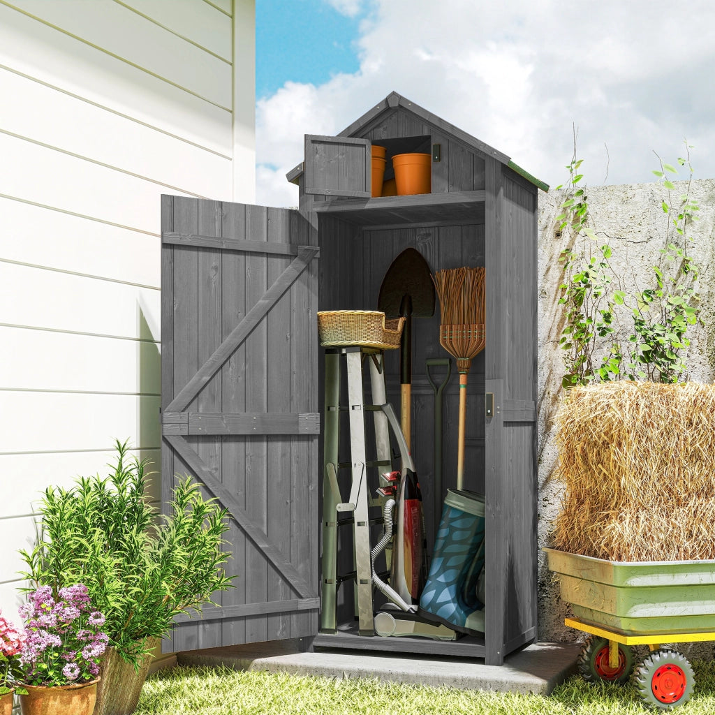 Armadietto da giardino in legno ¨C Xylo ¨C 77x54x179cm grigio verde resistente alle intemperie
