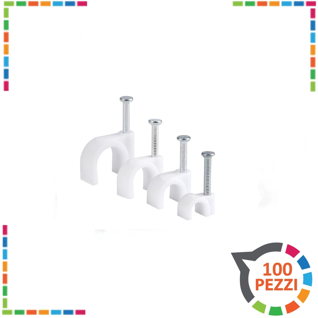 Graffette fissacavi con chiodo varie misure passacavi fissa fili acciaio 100 pz fermacavi 9-10 mm