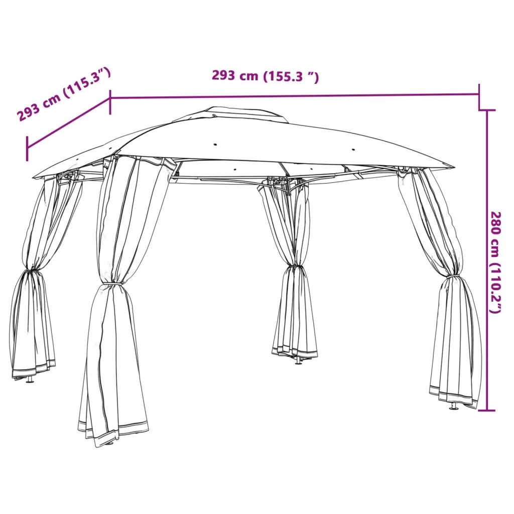 Gazebo | Pergolato con Tetto Doppio e Pareti Rete Crema 2,93x2,93 m Acciaio