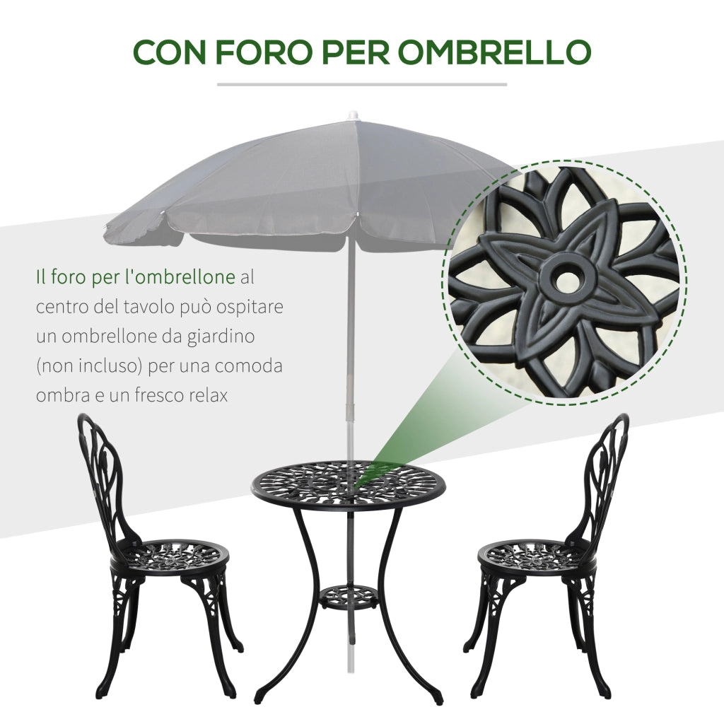 Set da Giardino 3 Pezzi con Tavolino e Sedie ¨C Minimal ¨C Nero Alluminio