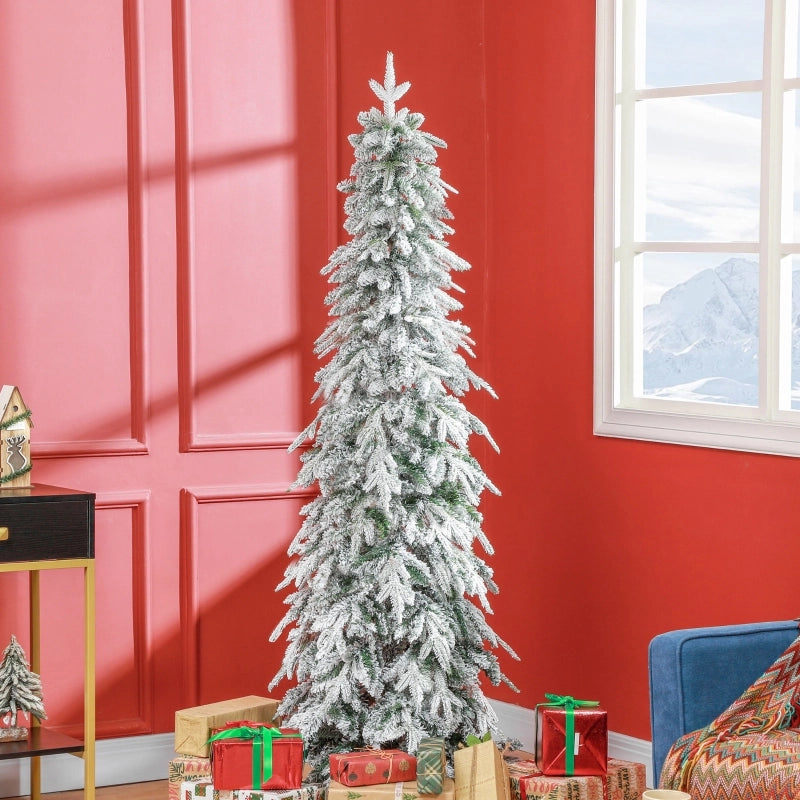 Albero di Natale slim innevato verde 180 cm con 600 rami modellabili e apertura automatica, base in metallo