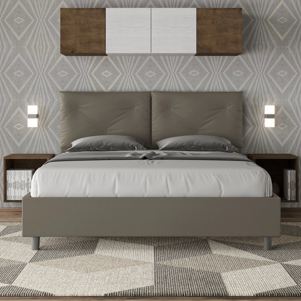 BS COM Letto matrimoniale con rete imbottito 160x210 similpelle cappuccino