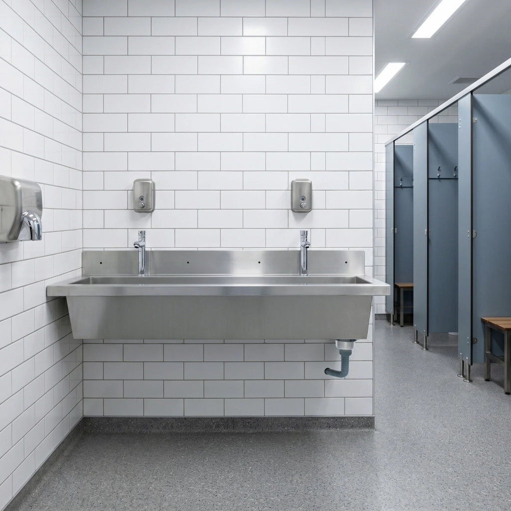 Lavabo a Canale 120 cm (1200 mm) Acciaio Inox a Parete con Rubinetti Push