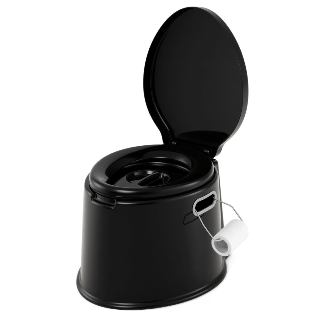 Toilette da viaggio portatile per esterni leggera con secchio interno rimovibile-Supporto per carta igienica rimovibile Nero