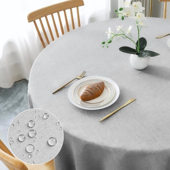 Tavolino Copri Tavolo Rond Φ160cm, Tavolino Copri Tavolo in Tela Luminosa con Aspetto di Lino, Copri Tavolo Lavabile, in Poliestere Idrorepellente con Effetto Lotus, Resistenze ai graffi Duraturo per Salotto, Cucina, Balcone, Giardino