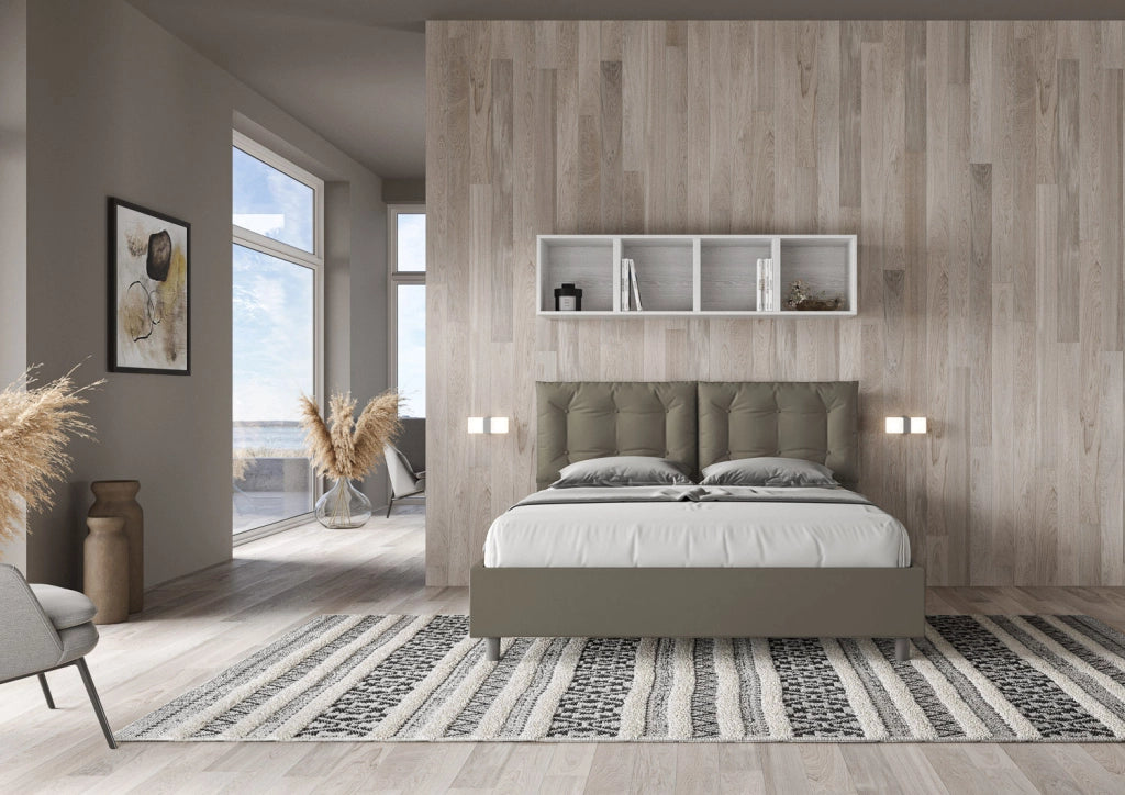 BS COM Letto matrimoniale con rete imbottito 160x200 similpelle cappuccino