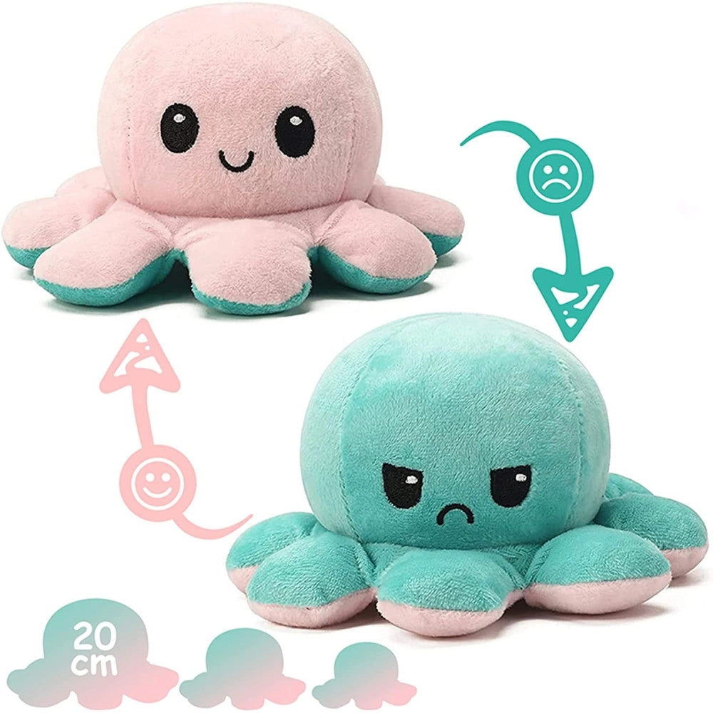 Trade Shop - Peluche Polpo Reversibile Sorridente Giocattolo Polipetto Faccia Triste Felice -