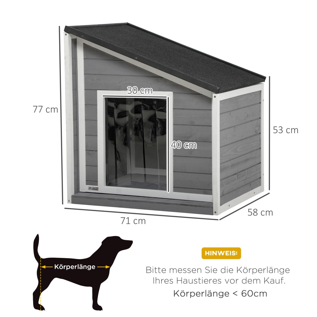 Cuccia per Cani in Legno Massello ¨C Xylo ¨C Tetto Bituminoso, Resistente alle Intemperie, 71x58x77 cm, Grigio e Bianco