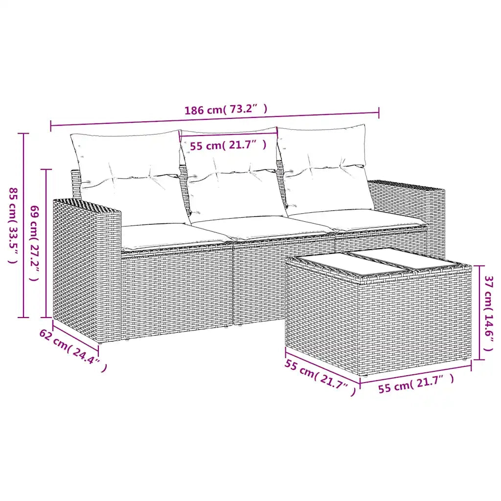 Set Divano da Giardino 4 pz | Set Salotto da Giardino con Cuscini Marrone in Polyrattan