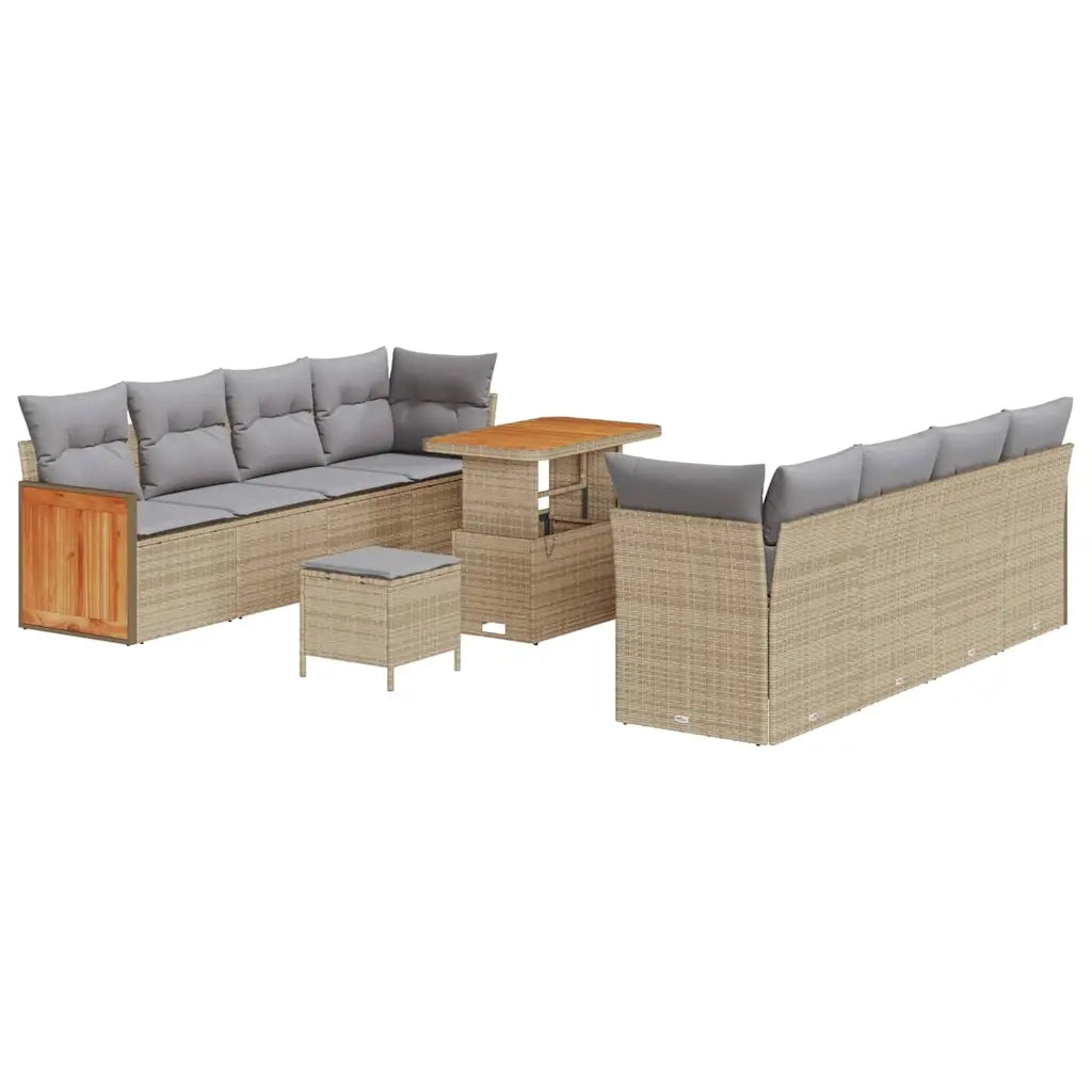 Set Divano da Giardino con cuscino 11 pcs Beige e Grigio Chiaro