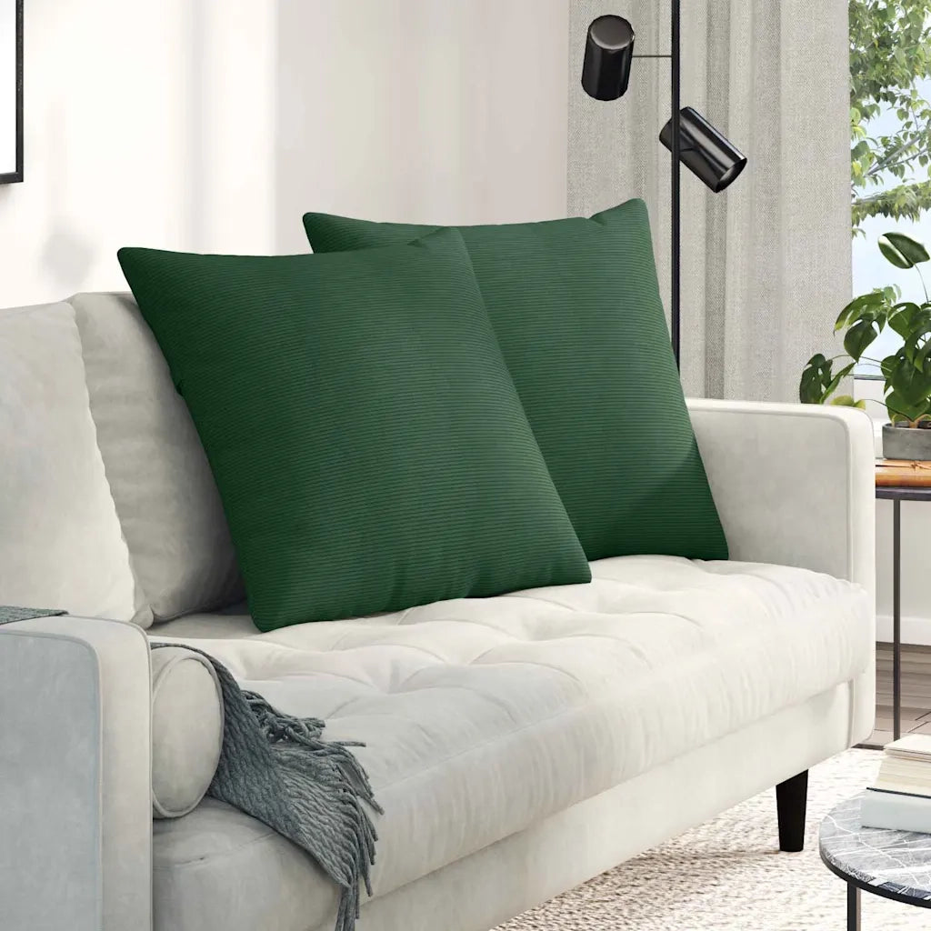 Cuscini da Divano 2 pcs Verde Scuro 80 x 80 cm Tessuto in Cords 42014080