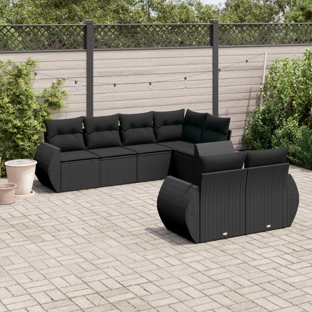 Set Divani da Giardino con Cuscini 7pz Nero Polyrattan 3221604