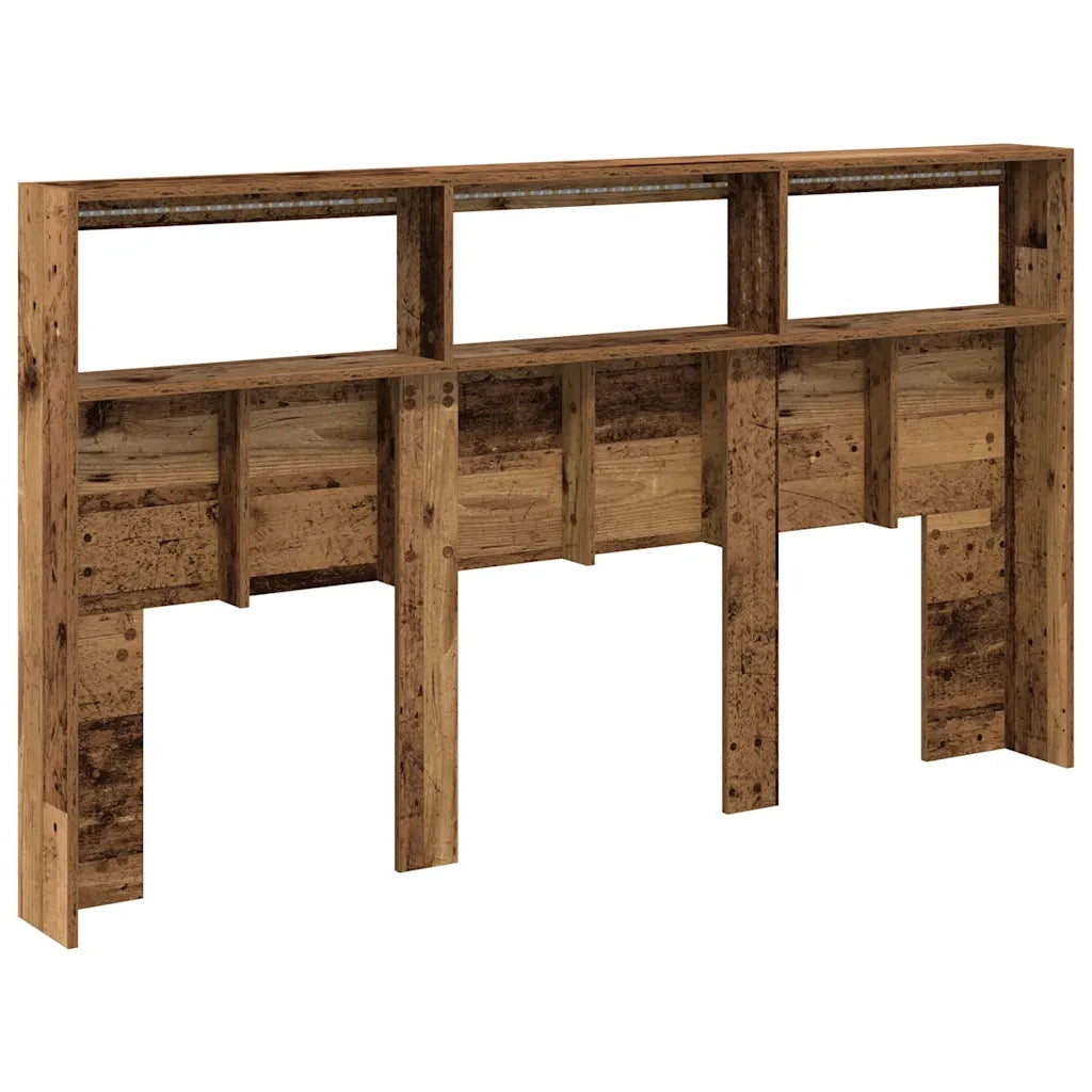 Testiera con Contenitore a LED-Testiera con Ripiani Legno Antico 180x17x102 cm