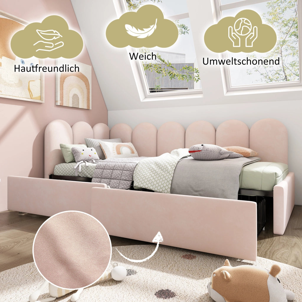 Letto singolo contenitore – 90x190 cm – daybed cassetti – velluto rosa