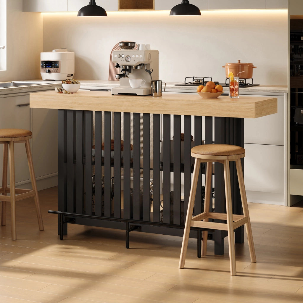 Bartisch mit Fußstütze und 2-stufigem Regal, Stehtisch aus MDF, 160×40×105 cm, für Küche und Wohnzimmer