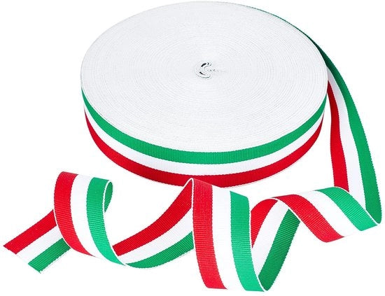 Lint decorativo a strisce italiane - Rood, bianco, verde - Fatto a mano - 30mm largo - Ideale per feste - 45,7 metri di lunghezza