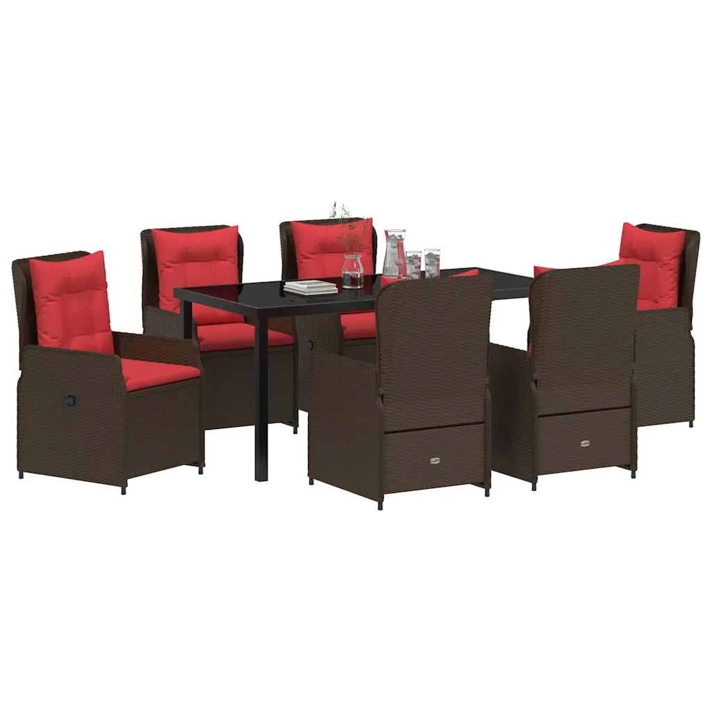 Set da Pranzo per Giardino 7 pcs Marrone Poly Rattan