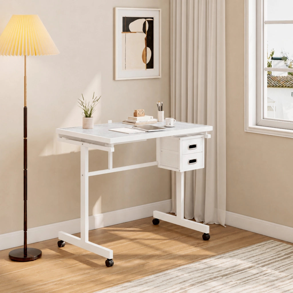 Tavolo per puzzle da 1000 pezzi in MDF e metallo bianco con copertura e ruote