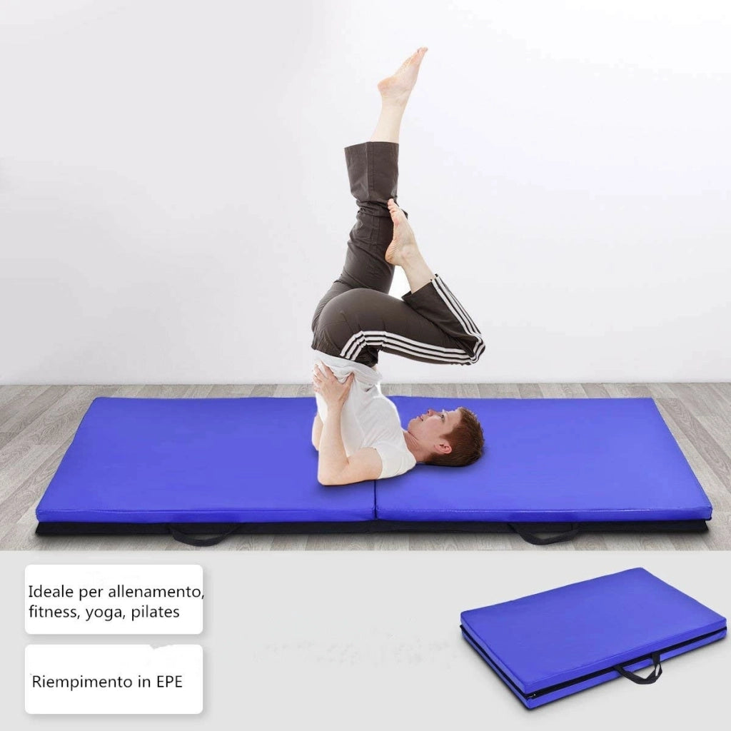 Tappetino yoga pieghevole Materassino ginnastica spessore multifunzionale e antiscivolo 180x60x4cm Blu-Tappetini ginnastica e yoga