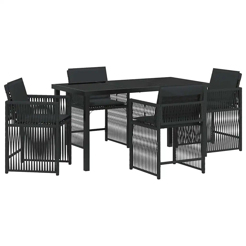 Set da Pranzo per Giardino 5 pcs Nero polyrattan