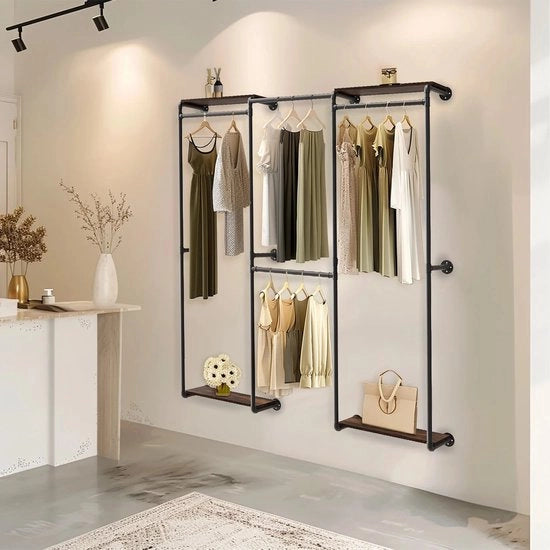 Rack di stoccaggio per abbigliamento - Industriale - Armadio per abbigliamento - Supporto per cappotti - Fissaggio alla parete - 185x30x200 cm - Pannello di parete - Armadio di parete - Libreria - Armadio a cassetti