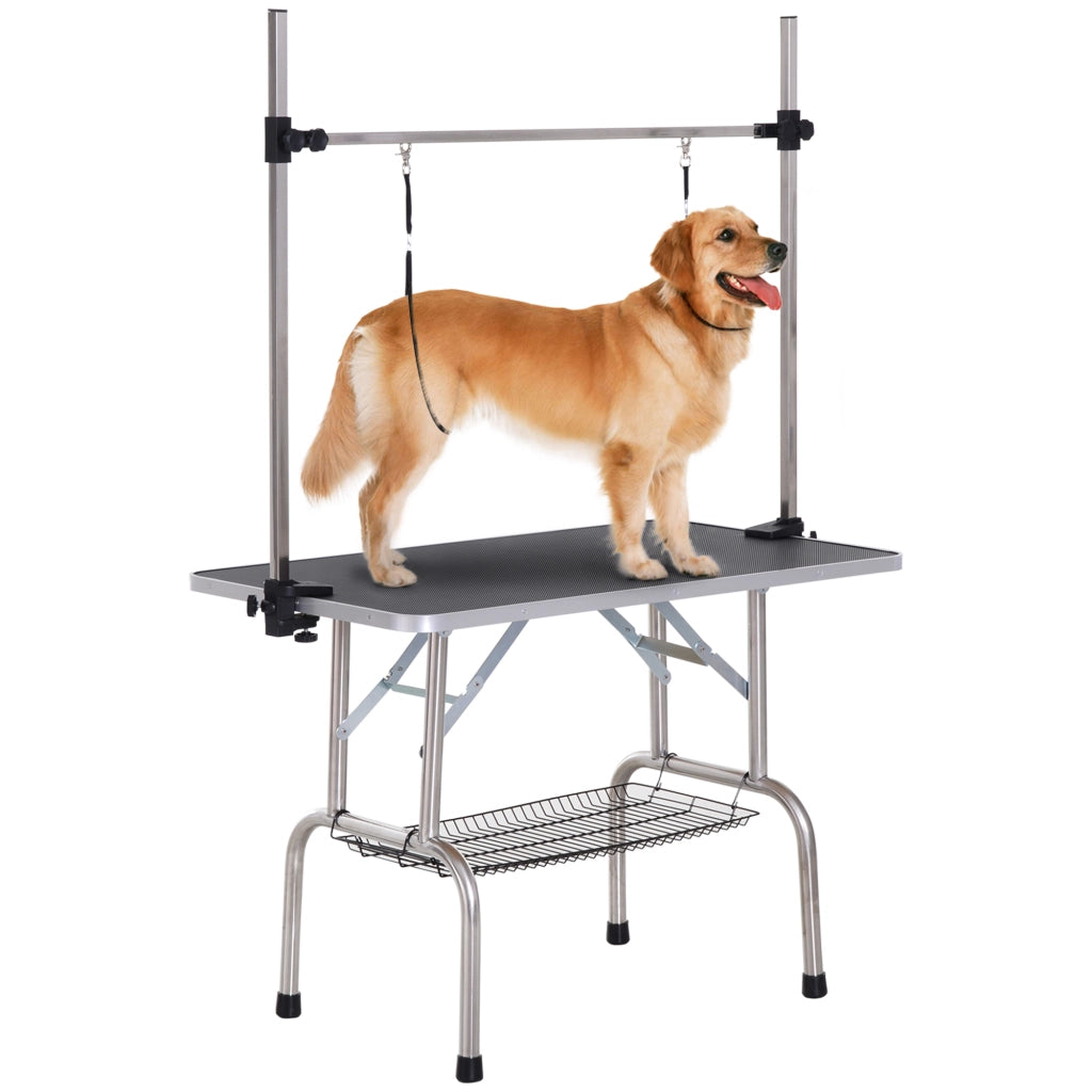 Tavolo da Toeletta per Cani Regolabile in Altezza e Pieghevole con Sottocesto ¨C Minimal ¨C Nero
