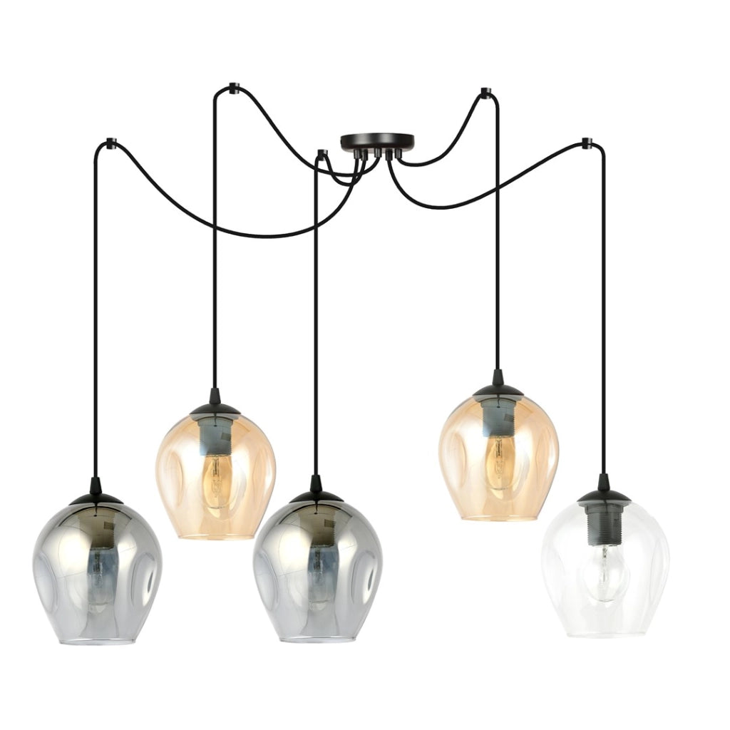 Emibig LEVEL lampadario ragno 5xE27 nero vetro multicolor